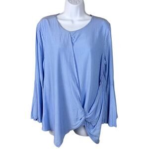 Gibson Latimer Blouse Striped‎ Trumpet Bell Sleeve Blue Twist Front Women's M